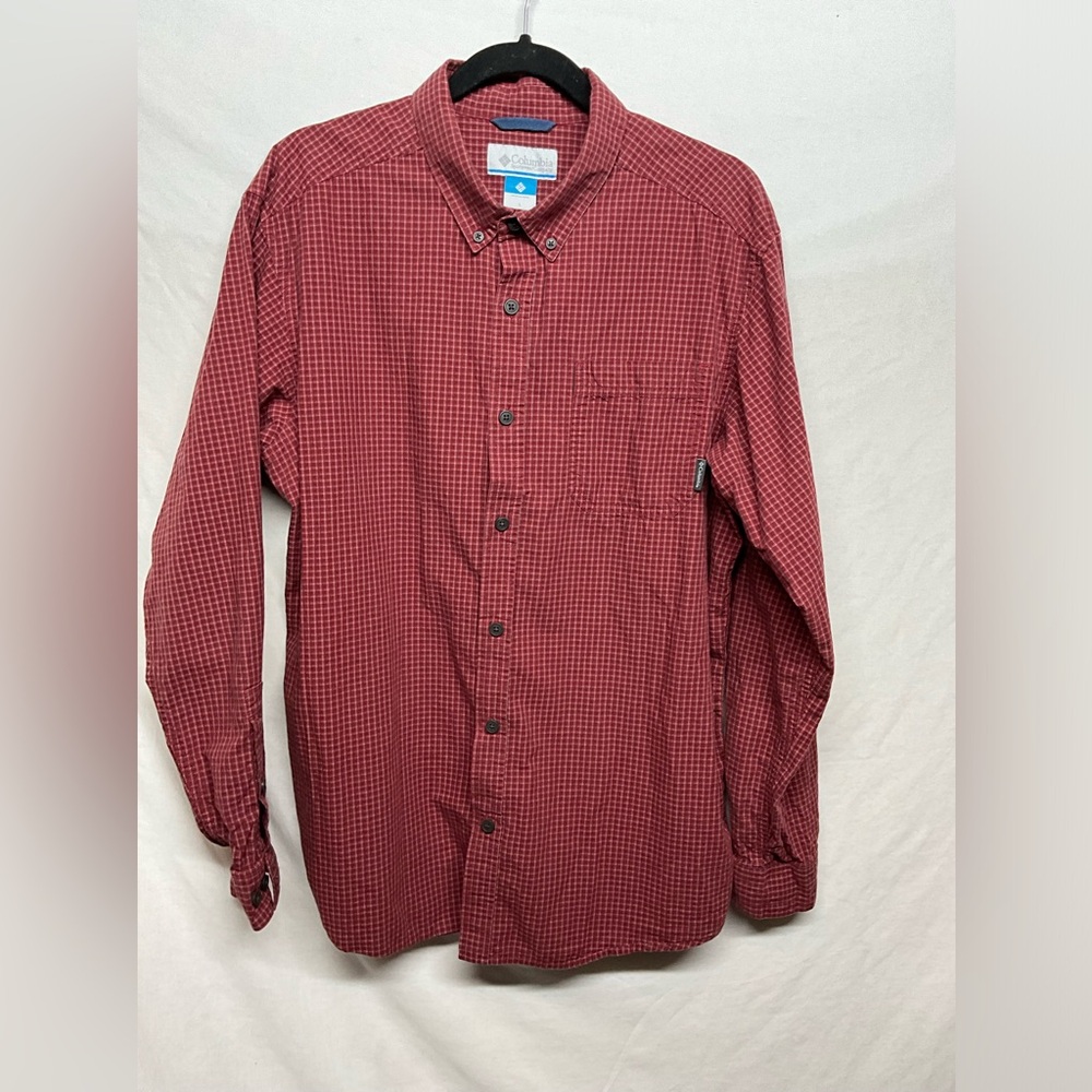 Columbia Men’s Red & Gray Plaid Button-Down Shirt, Size‎ Large, 100% Cotton